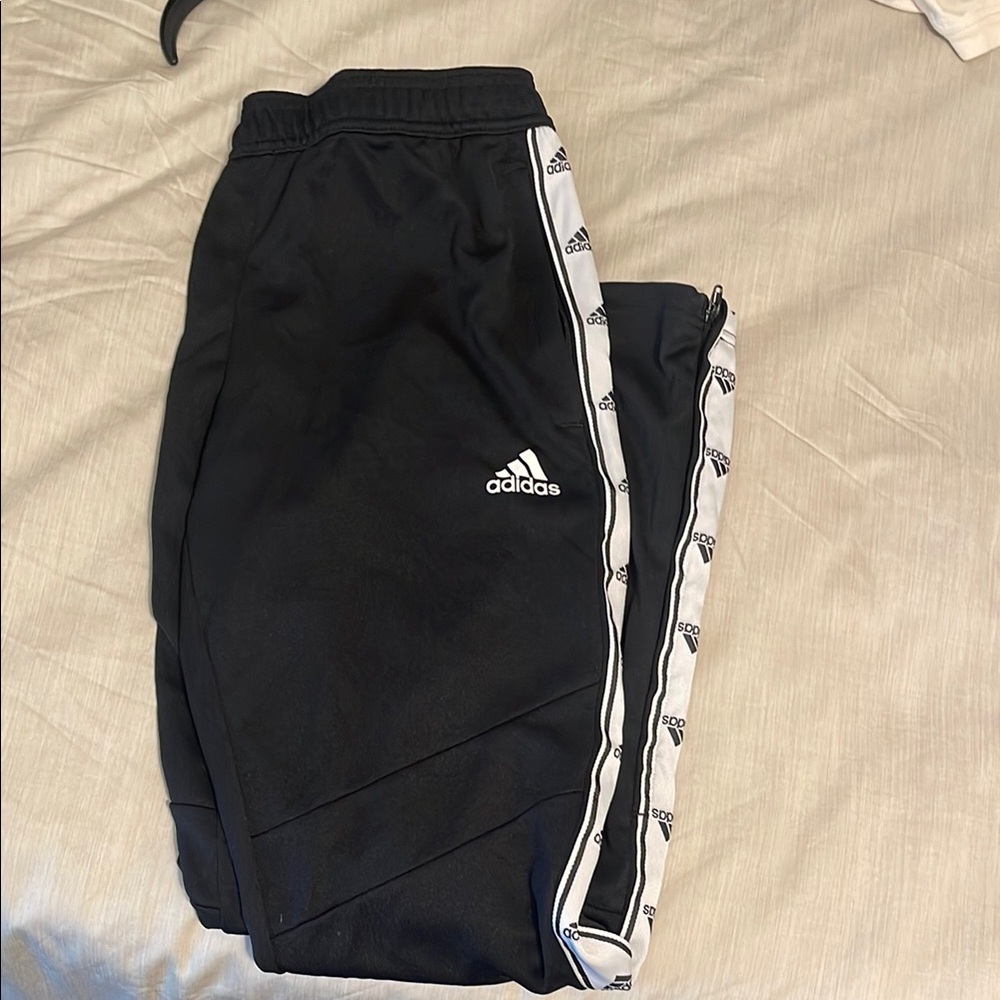 Adidas Black and White Sweatpants with Signature Stripes
